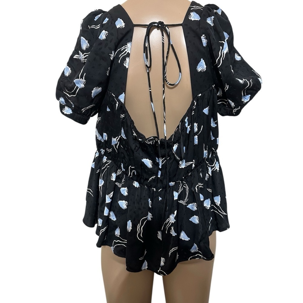 Self-Portrait Black Floral Cottagecore Smocked Top Puff Sleeve - Picture 3 of 7